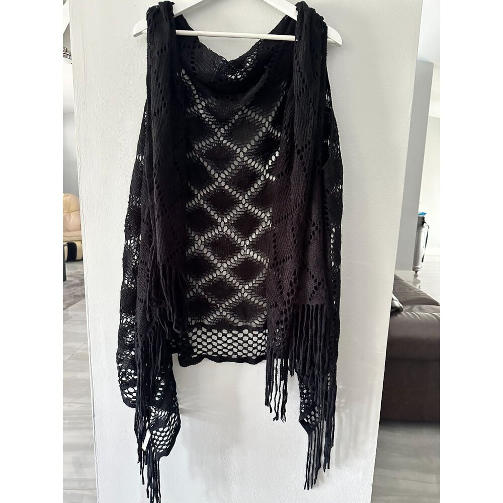 Black Knit Shaw Poncho‎ with Arm Holes One Size Fits All